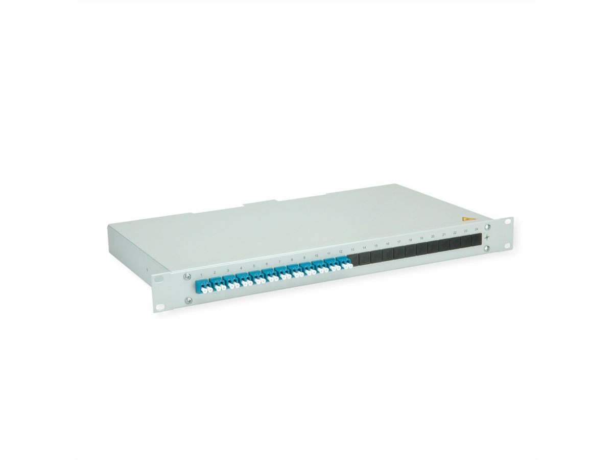 TELEGÄRTNER BASIS eco Panneau FO avec coupleurs et pigtails, 12x LC Duplex, bleu, OS2 PC, Grade C