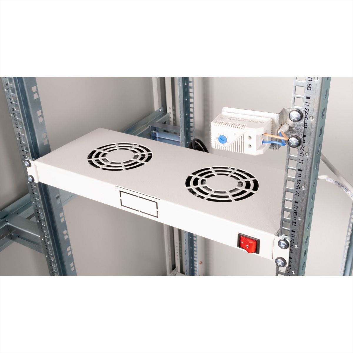 ROLINE 19" Unité de ventilation, 2 ventilateurs, Thermostat gris