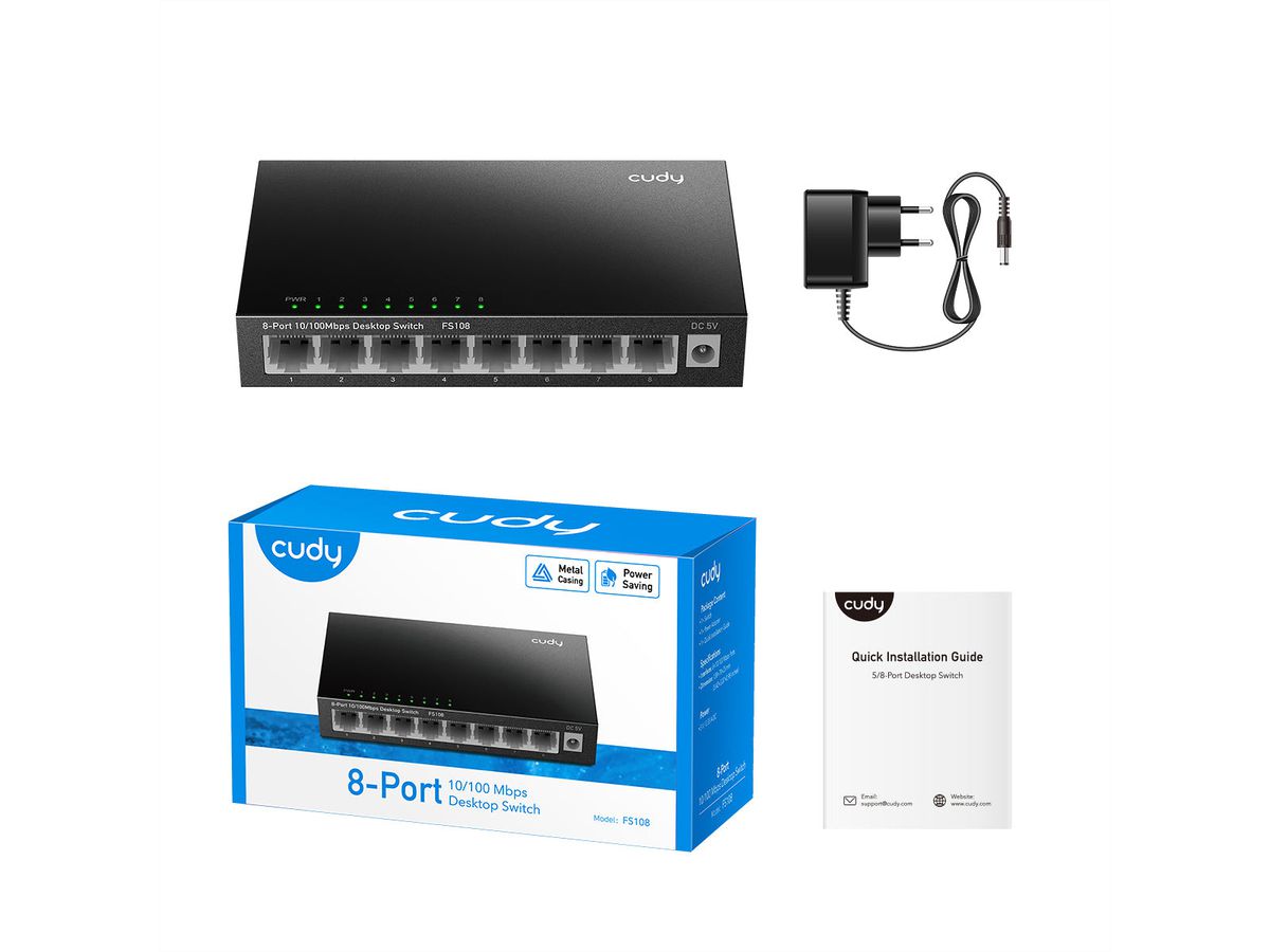 CUDY FS108 Switch 8 ports 10/100 Mbps métal
