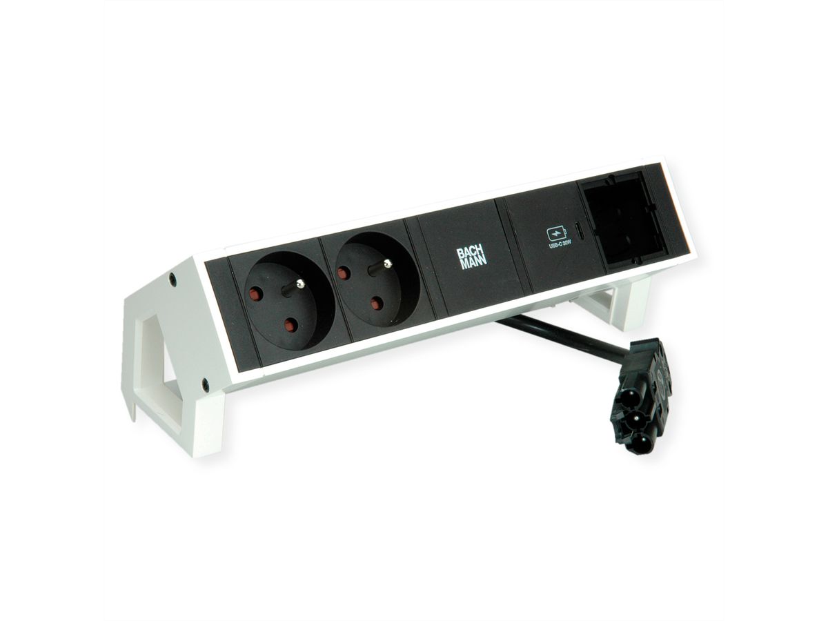 BACHMANN DESK2 2xUTE 1xUSB C 30W 1xCM 0,2m GST18 RAL9010