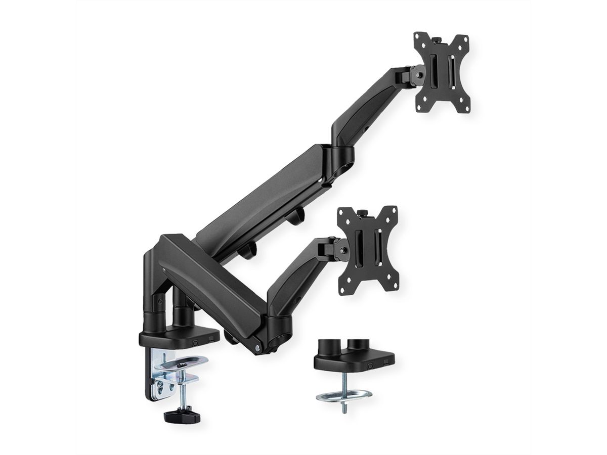 VALUE Bras double LCD, fixation sur bureau, vérin à gaz, 6 articulations