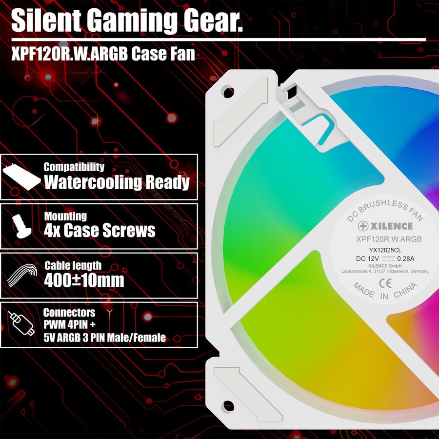 XILENCE Performance A+ REVERSE XF066, Ventilateur LED ARGB 120 mm blanc