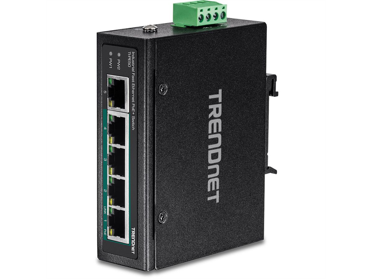 TRENDnet TI-PE50 Switch Rail DIN Fast Ethernet PoE+ industriel à 5 ports