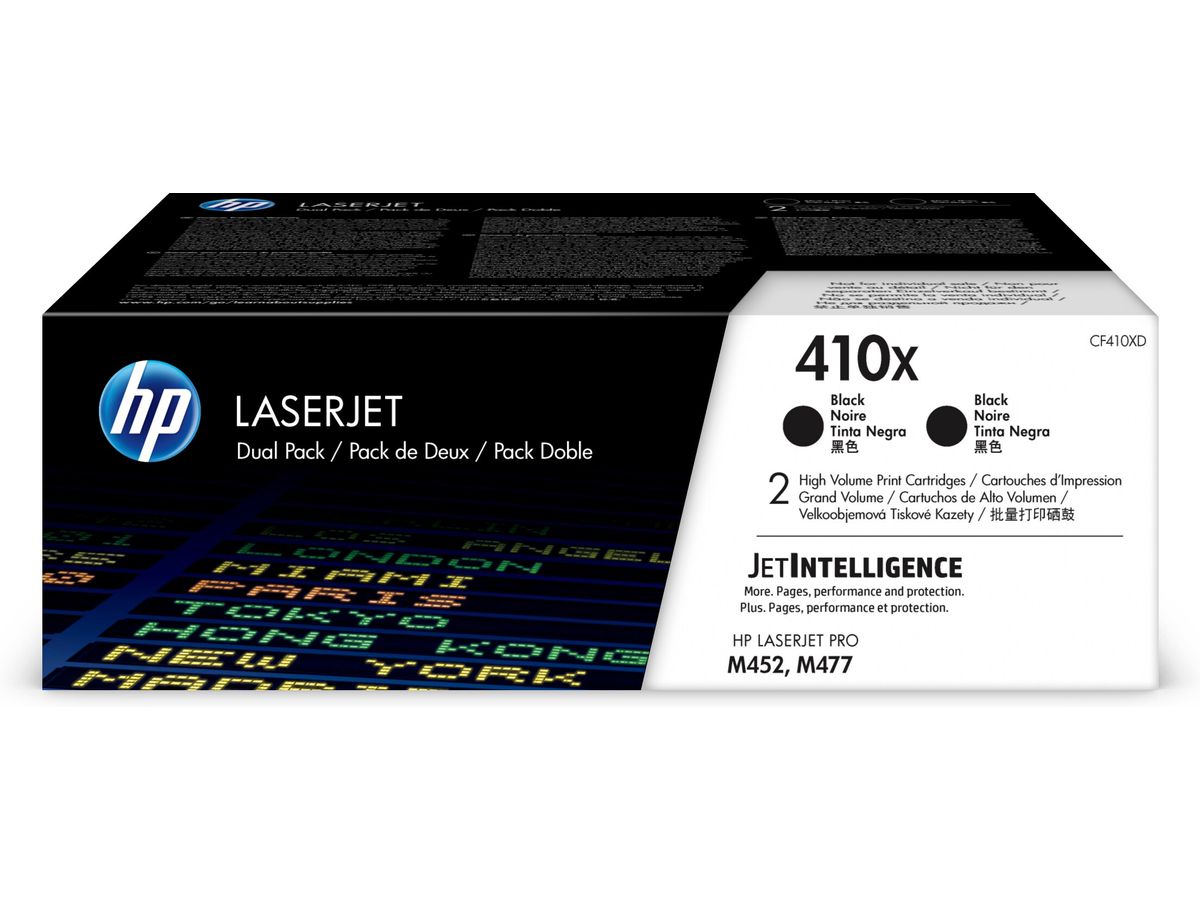 HP 410X LaserJet, lot de 2 cartouches de toner grande capacité authentiques, noir
