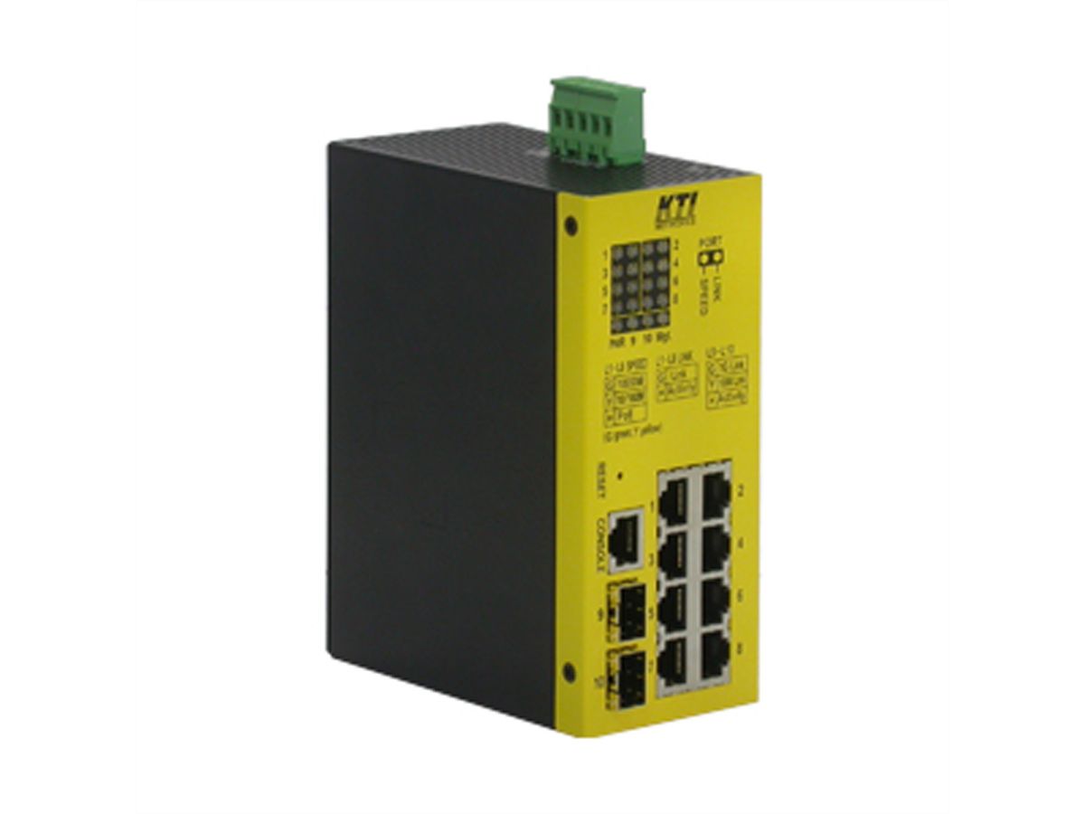 KTI KGS-1064-HP Switch indutriel Gigabit PoE 10 ports, Rail DIN, tous les ports PoE, 2x 100/1000 SFP