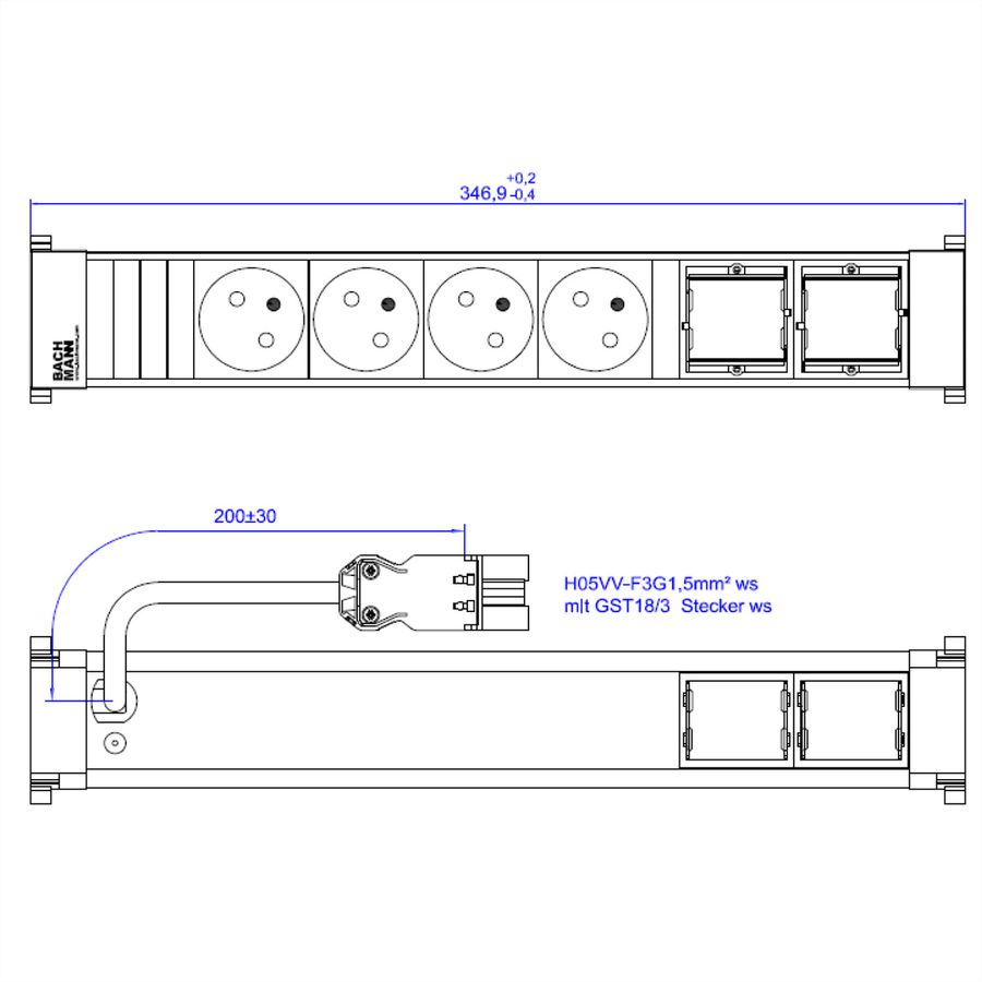 BACHMANN POWER FRAME 4xUTE 2xCM 0,2m GST18 RAL9010