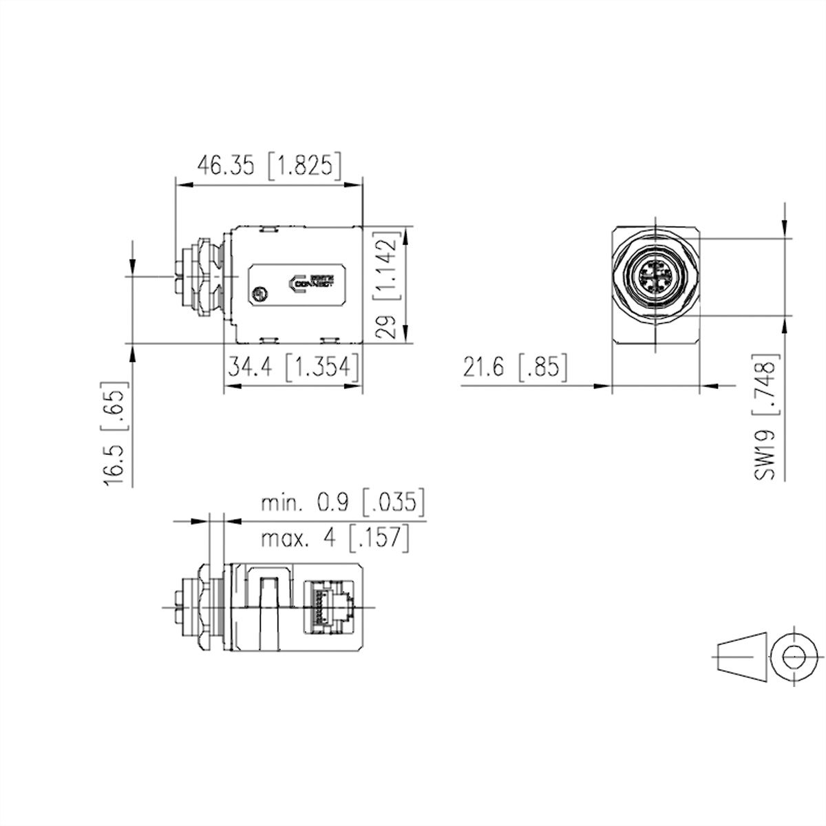 METZ CONNECT Traversées de cloison pour armoire électrique M12 , codage X, sur RJ45 - coudée