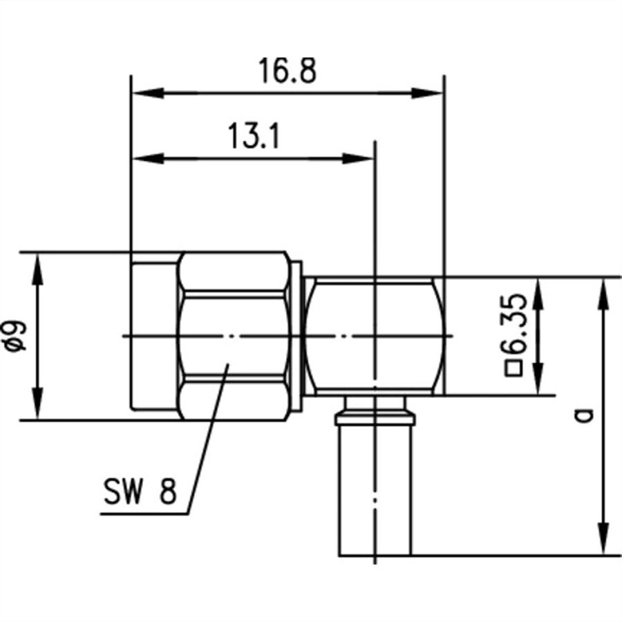 TELEGÄRTNER Connecteur R-SMA coudé, pour RG-58C/U souder/sertir