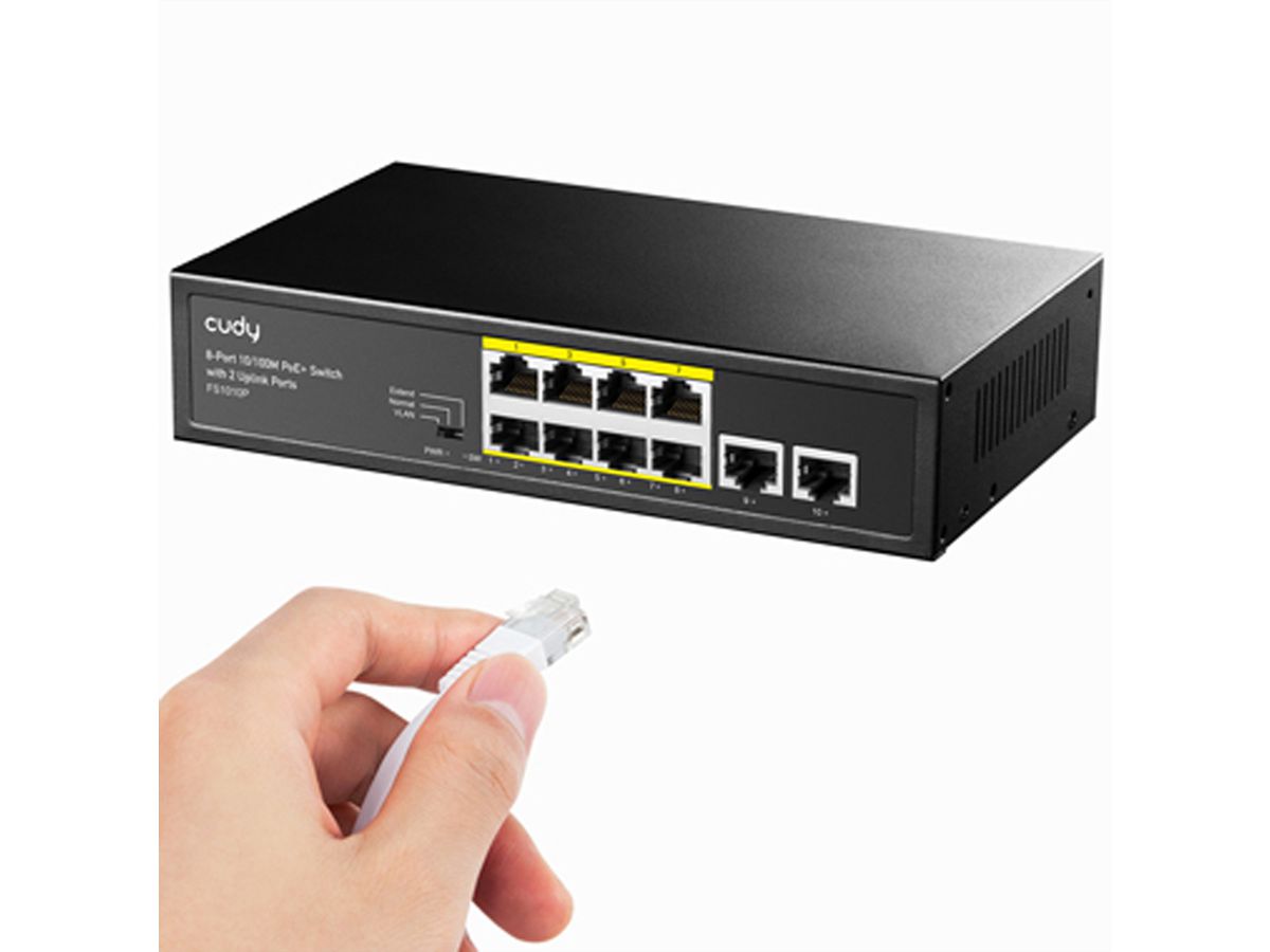 CUDY FS1010PG Switch 8 ports 10/100M PoE+, 2 ports Gigabit Uplink 120W