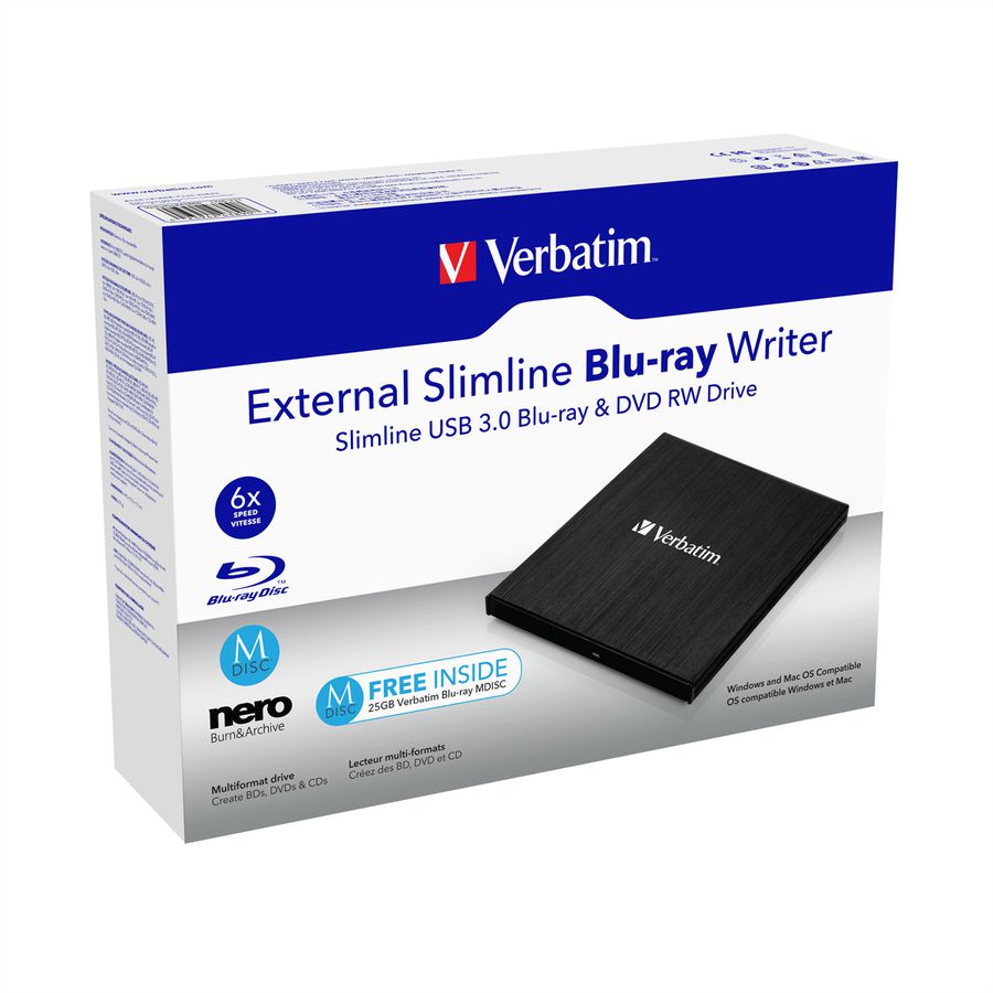 VERBATIM Graveur Blu-ray externe ultramince USB 3.0, BDXL, 6x/8x/24x