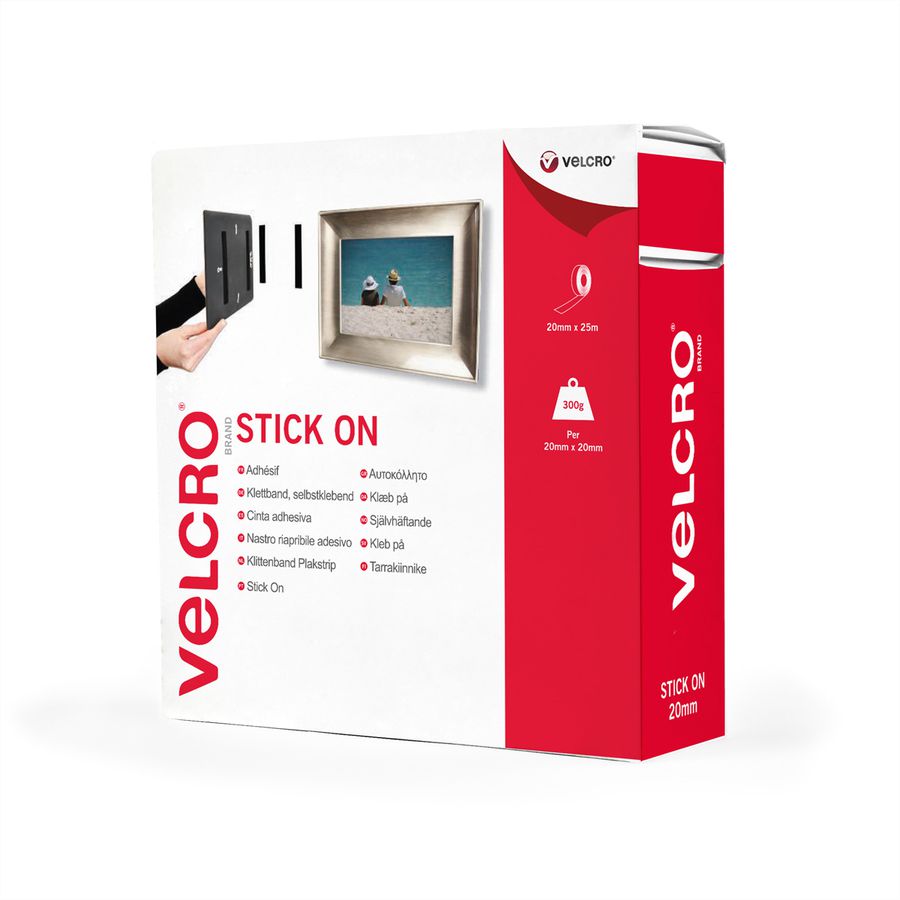 VELCRO® Bande 20mmx25m blanc, crochets & velours autocollants