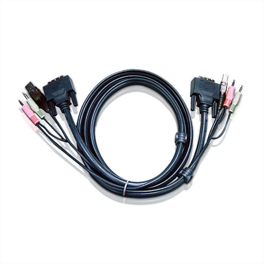 ATEN 2L-7D02UD Câble KVM DVI-D (Dual Link), USB, Audio, noir, 1,8 m