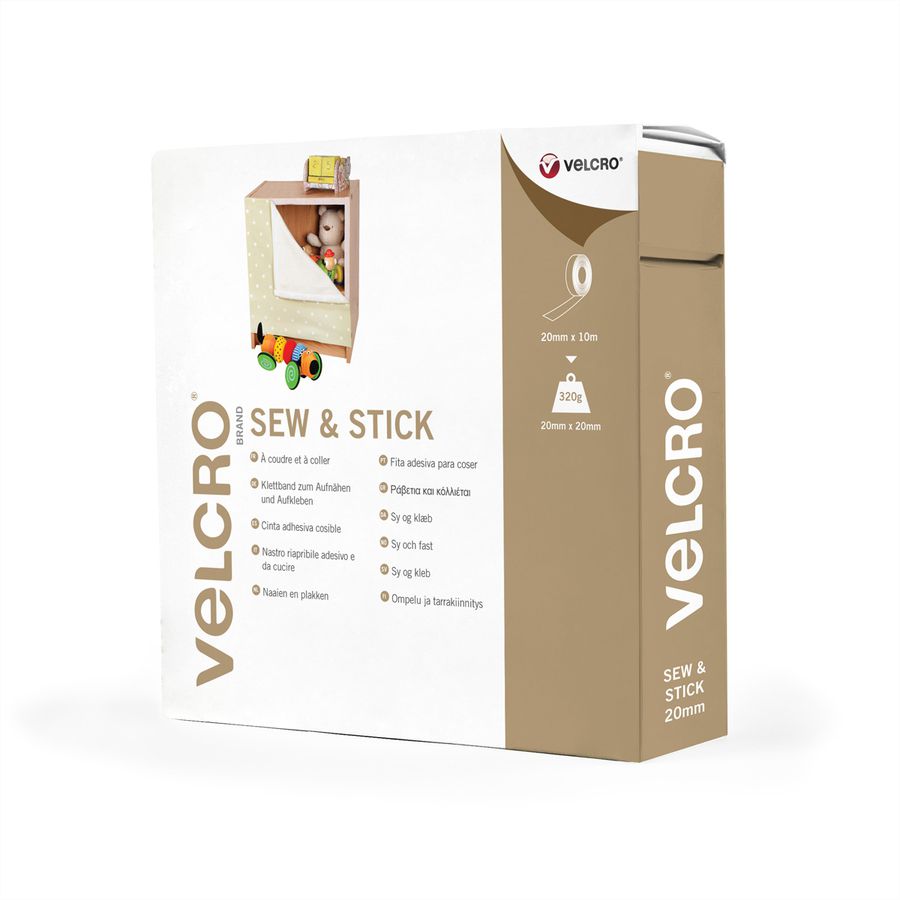 VELCRO® Crochets & velours 20mmx10m noir, bande à coudre et à coller