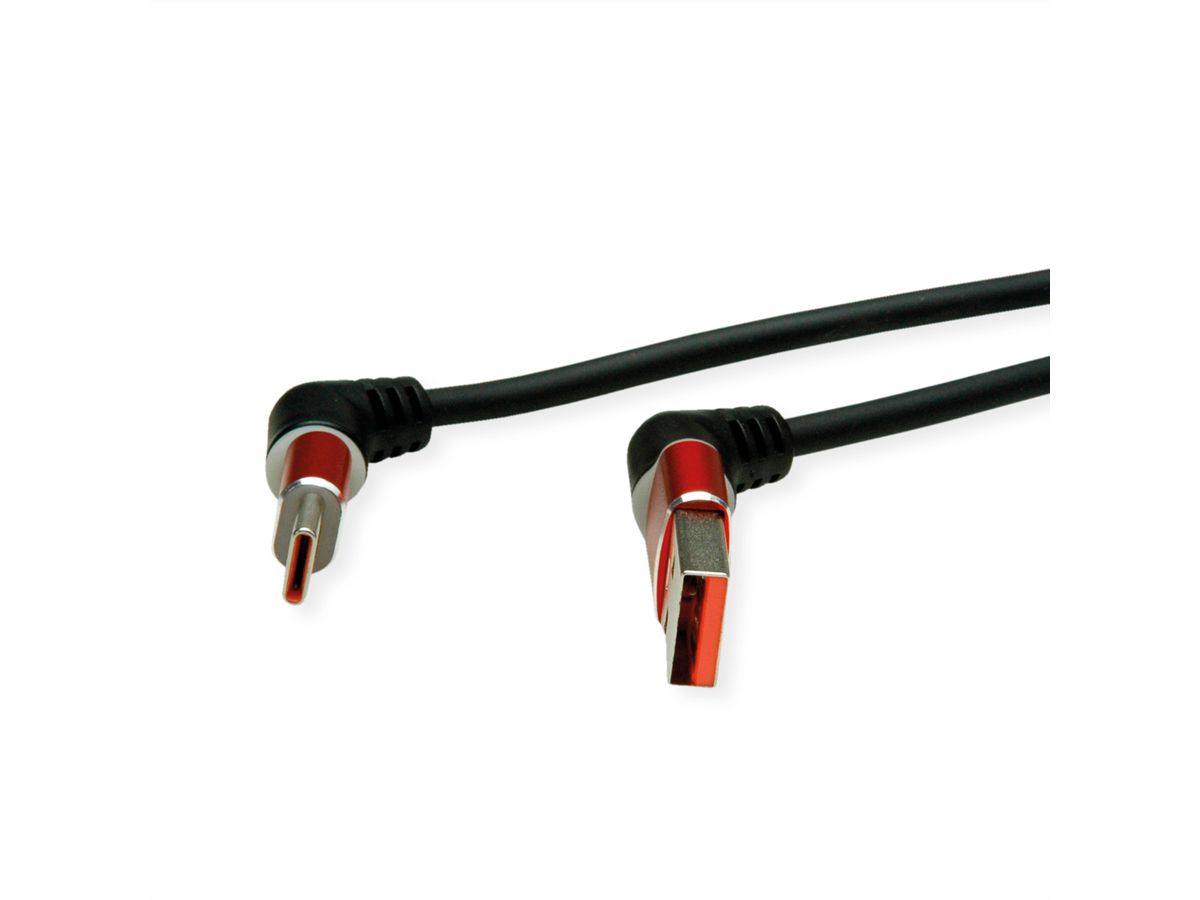 ROLINE Câble USB 2.0, C-A, M/M, rotation à 360°, rouge/noir, 2 m