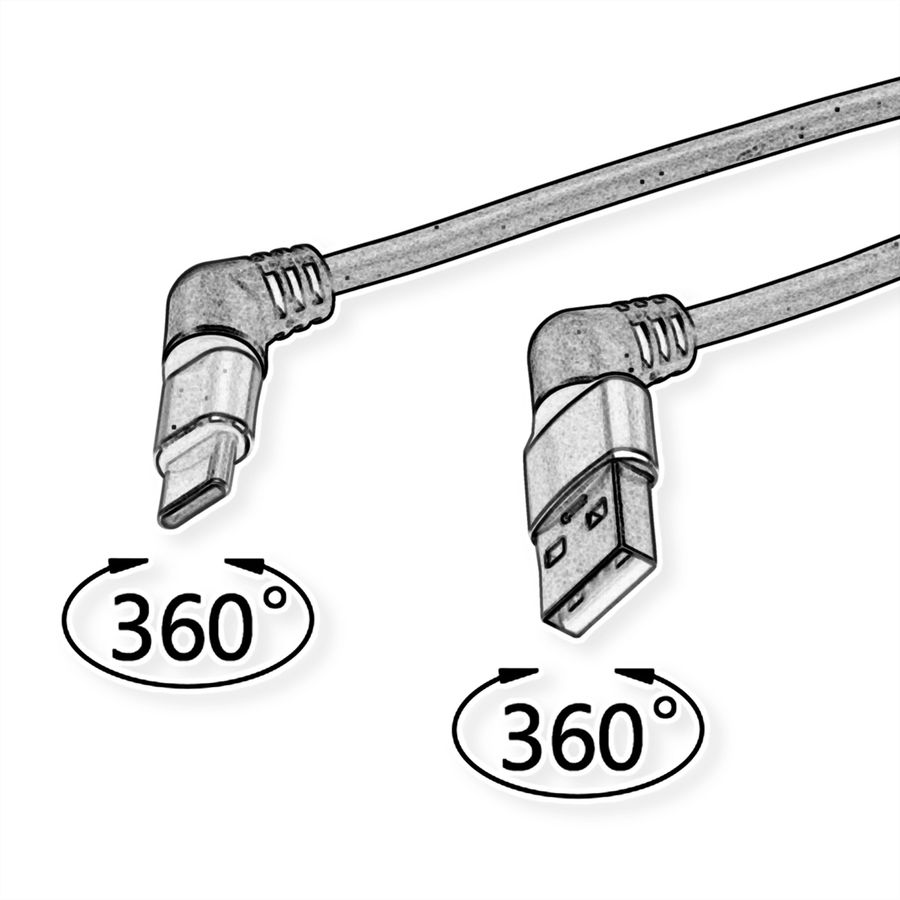 ROLINE Câble USB 2.0, C-A, M/M, rotation à 360°, rouge/noir, 1 m
