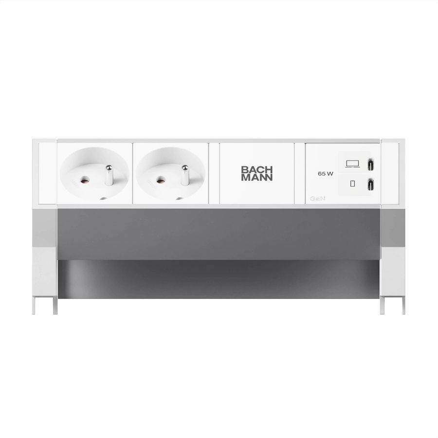 BACHMANN DESK2 ALU WHITE 2xUTE, 1xUSB C/C 65W L=0,2m RAL9010