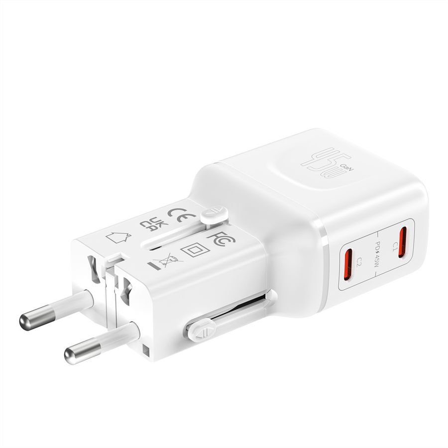 VALUE Chargeur de voyage, EU/UK/US, 2 ports USB C, 45 W