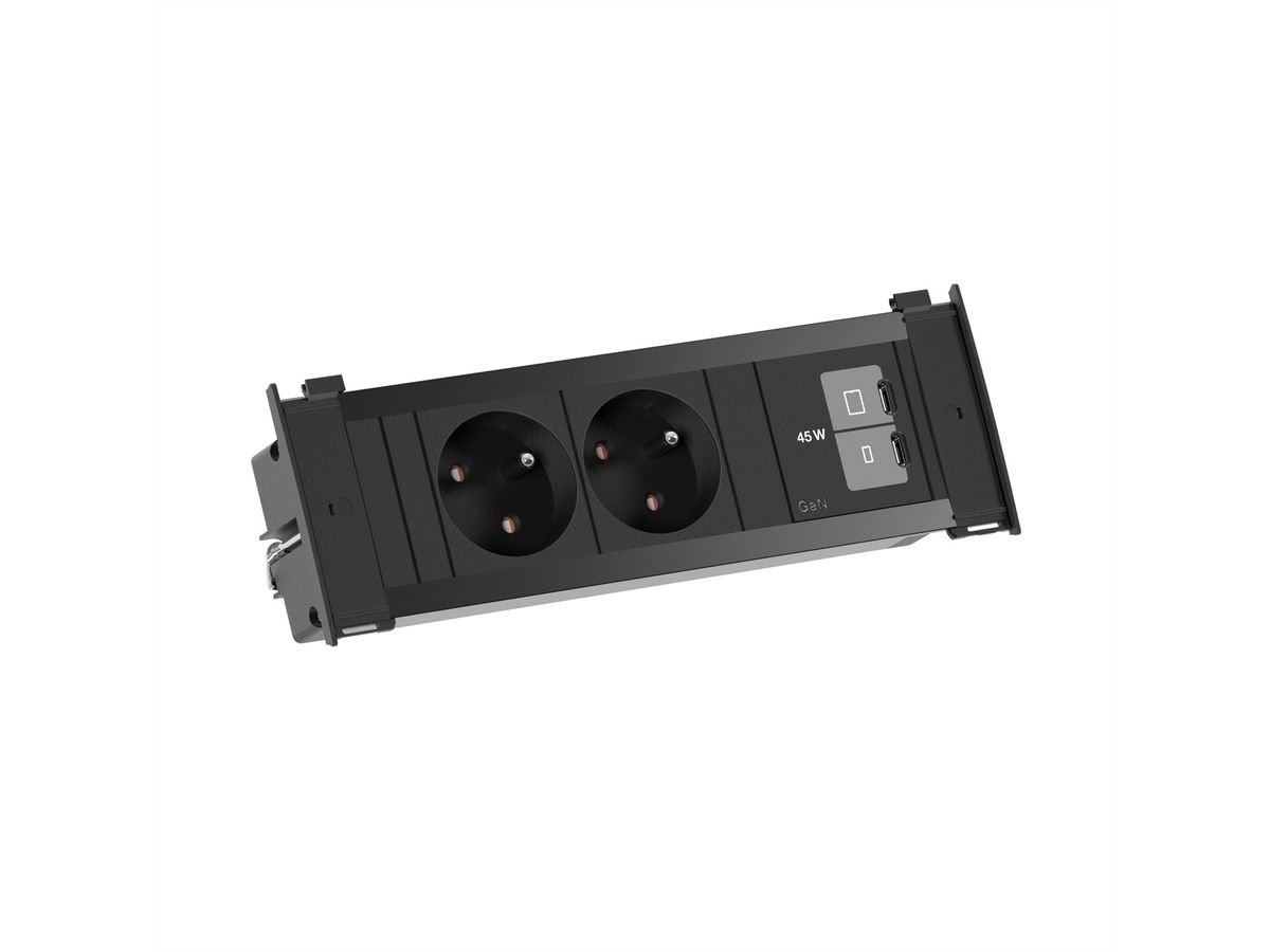 BACHMANN KAPSA S 2xUTE 1xUSB C/C 45W, 2m AEH RAL9005 noire
