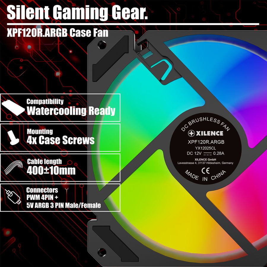 XILENCE Performance A+ REVERSE XF065, Ventilateur LED ARGB 120 mm noir