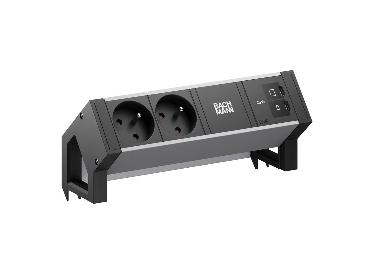BACHMANN DESK2 ALU BLACK 2xUTE, 1xUSB C/C 45W L=0,2m