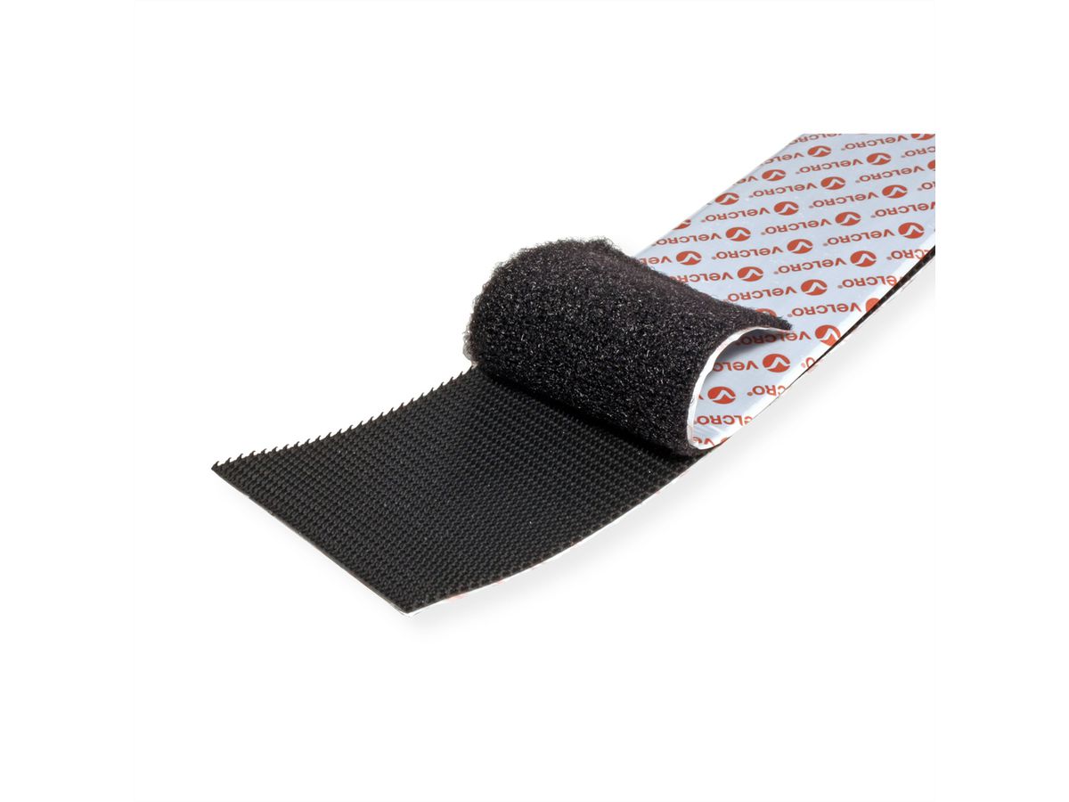 VELCRO® Bande 50mmx5m noir, crochets&velours autocollants extra fort