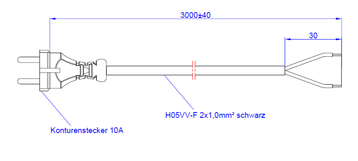 BACHMANN Câble avec connecteur 2x1,0 3m, H05VV-F noir Connecteur/fils ouverts