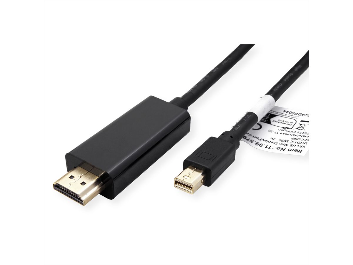VALUE Mini DisplayPort Câble, Mini DP - UHDTV, M/M, noir, 2 m