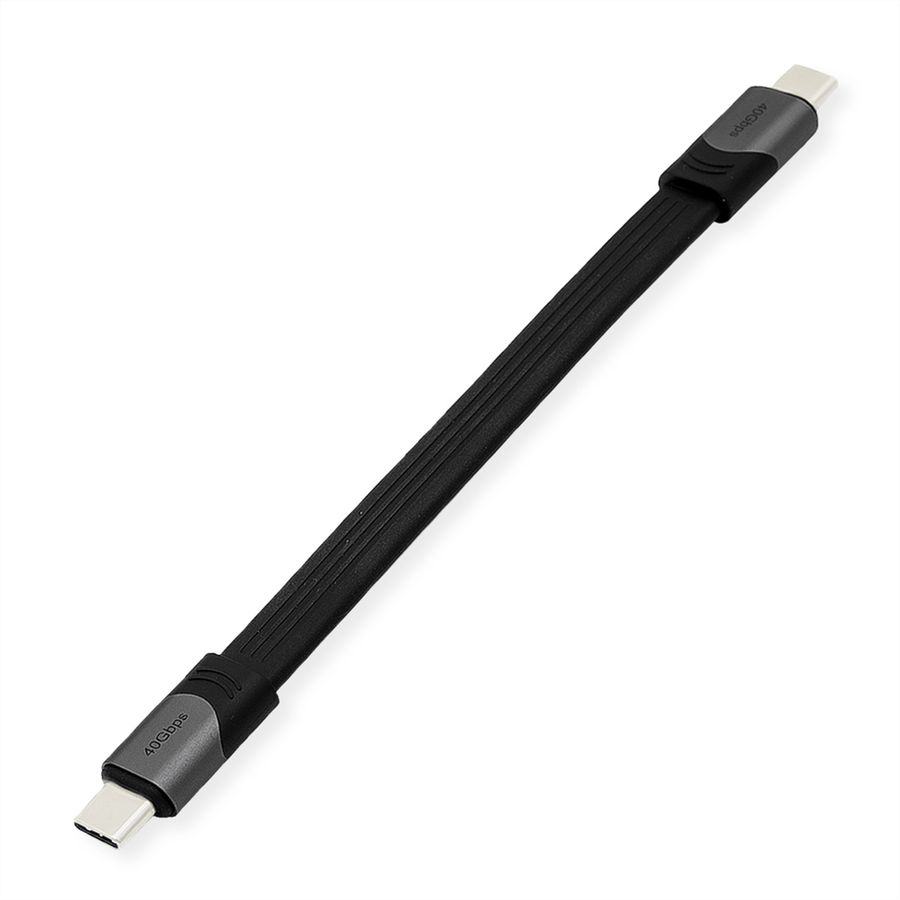 ROLINE Câble USB4 Gen3x2, C-C, M/M, 8K UHD-2, 40Gbit/s, 100W, plat, noir, 15 cm