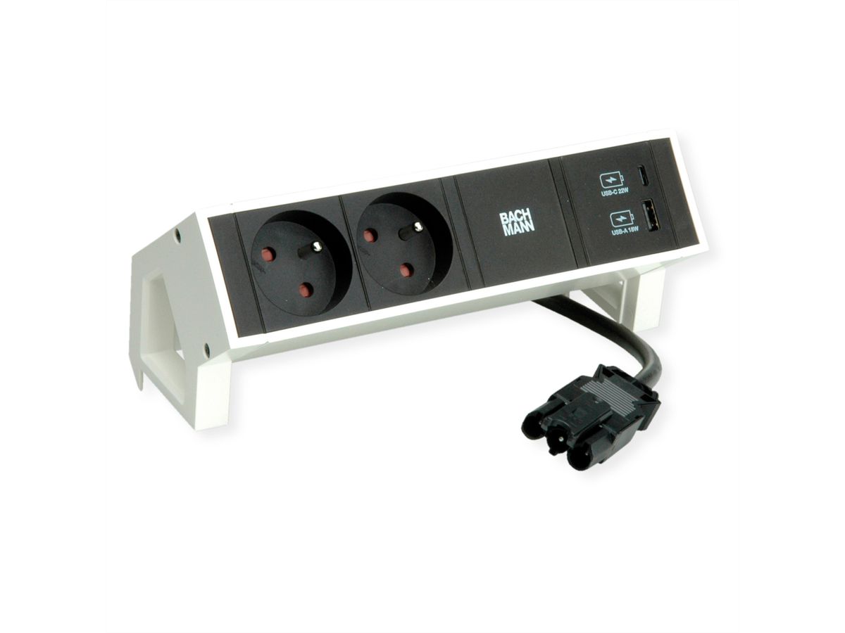 BACHMANN DESK2 2xUTE 1xUSB A/C 22W 0,2m GST18 RAL9010