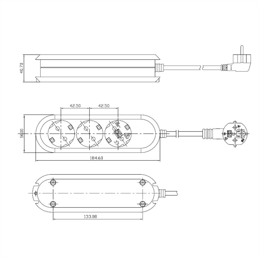 BACHMANN Prise multiple, 3x, noir, 3 m