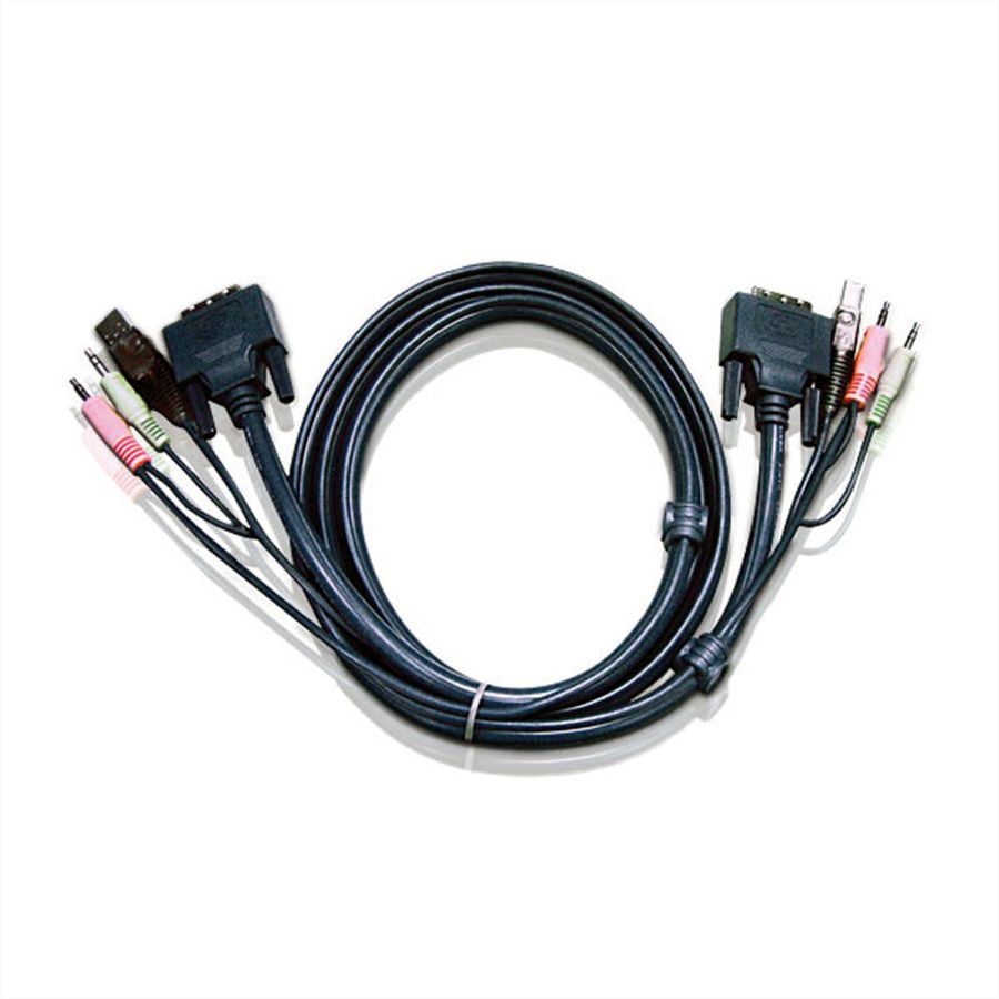 ATEN 2L-7D02UI Câble KVM DVI-I (Single Link), USB, Audio, noir, 1,8 m