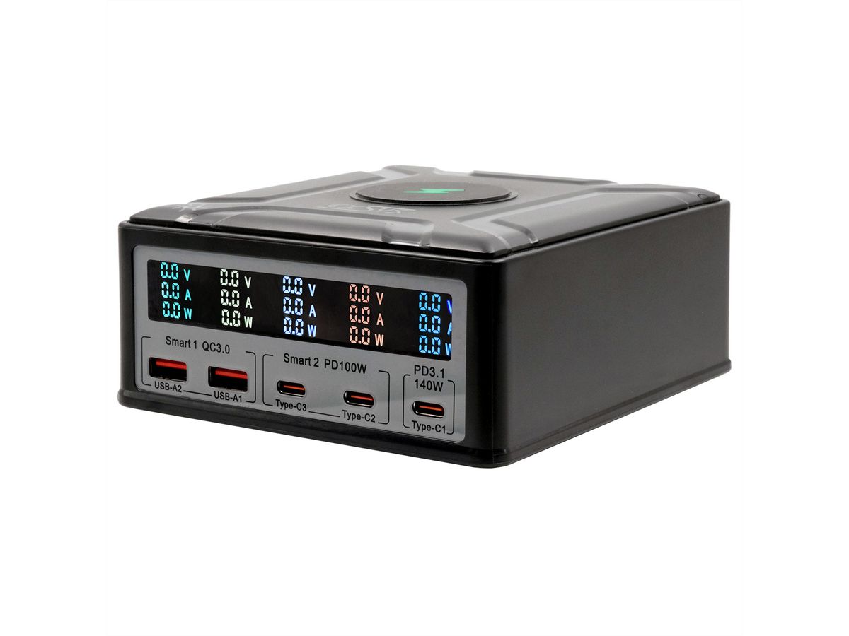 EXSYS EX-1107 Chargeur multiports High Power, QI 15W et USB-C PD à max. 260W