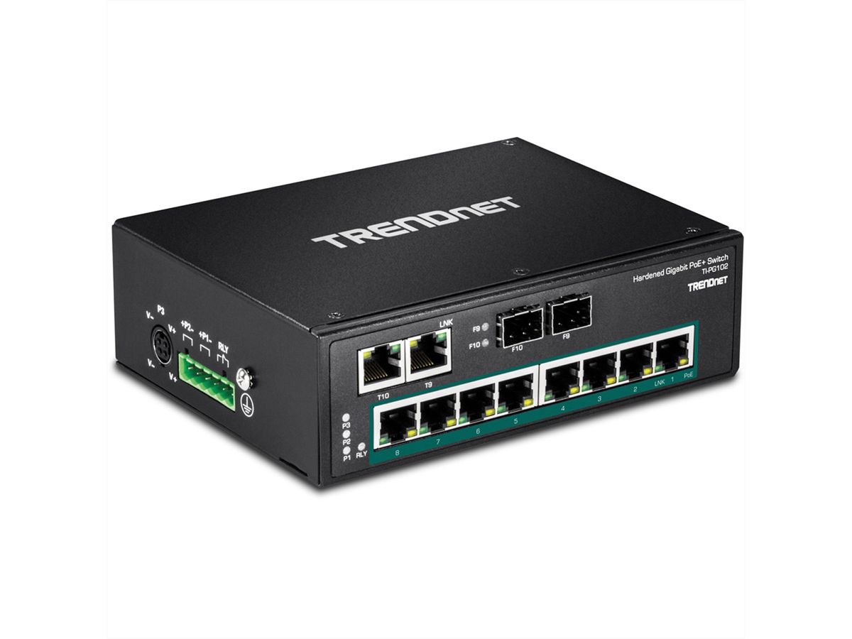 TRENDnet TI-PG102 Switch Rail DIN PoE+ Gigabit industriel à 10 ports