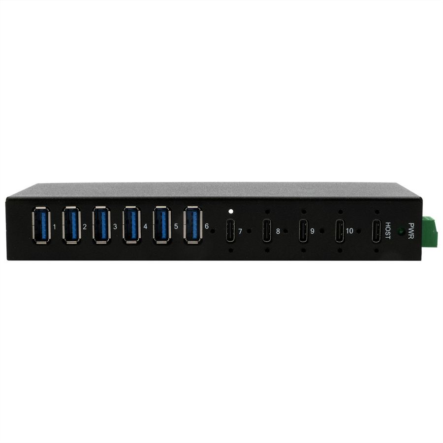 EXSYS EX-12290HMS HUB métallique 10 ports USB 3.2 Gen 2x1, 4x USB-C et 6x USB-A 3.2 Gen 1, pour table, mur et rail DIN