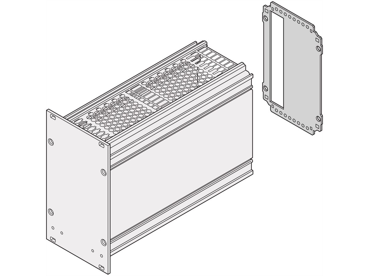 Unité enfichable de type cadre SCHROFF, panneau arrière, découpe pour un connecteur, 6 U, 28 HP