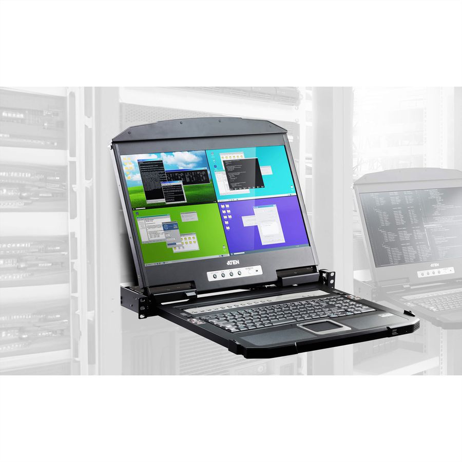 ATEN CL3884NW Commutateur KVM HDMI multivue LCD de 18,5" à deux rails USB 4 ports, FR-Layout
