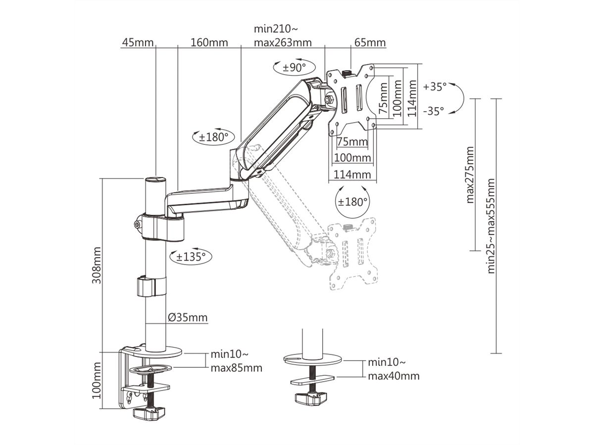 VALUE Bras LCD, 5 articulations, fixation sur table