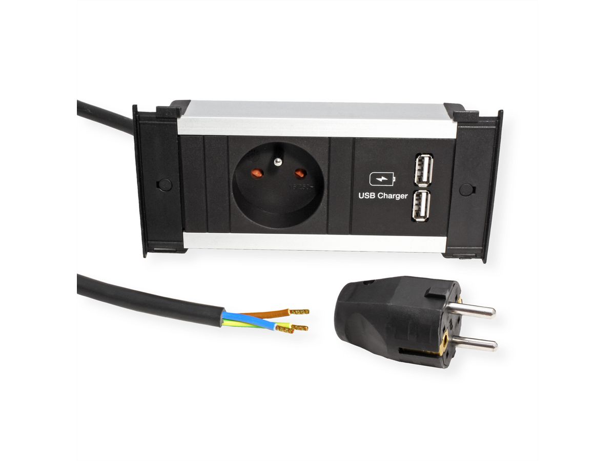 BACHMANN KAPSA XS 1xUTE 1xUSB courant 2,0m AEH CEE7/7