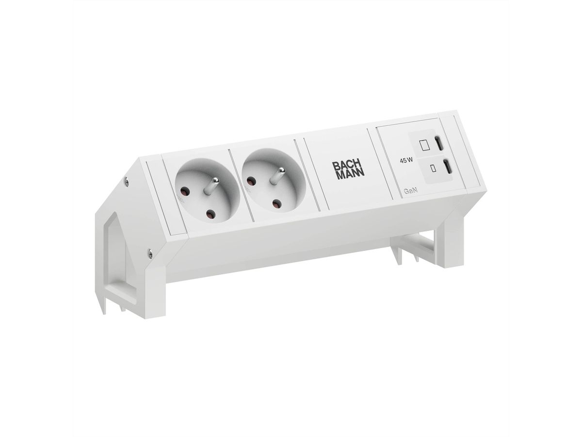 BACHMANN DESK2 blanc 2xUTE, 1xUSB C/C 45W L=0,2m RAL9010