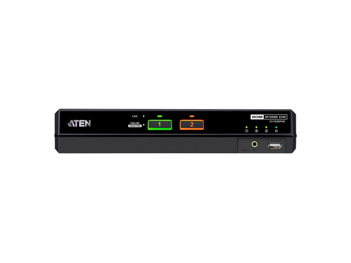 ATEN CS1182DPH4C Commutateur KVM sécurisé universel, 2 ports USB 5K DisplayPort/HDMI avec CAC