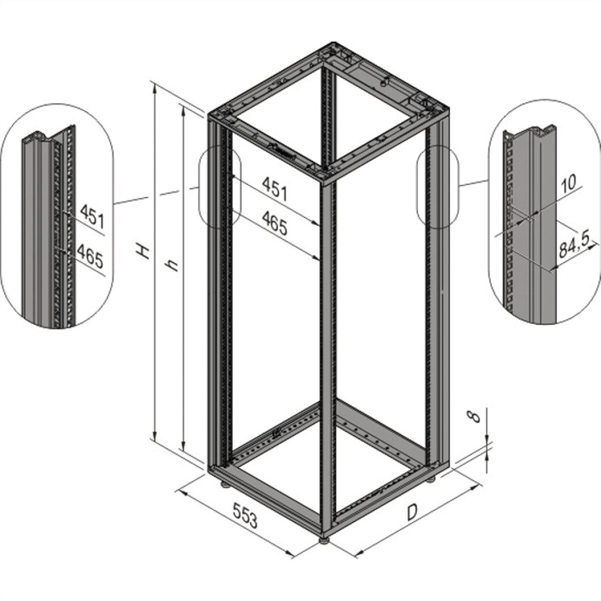 Cadre d'armoire Novastar SCHROFF, Slim-Line, 16 U 553W 500D