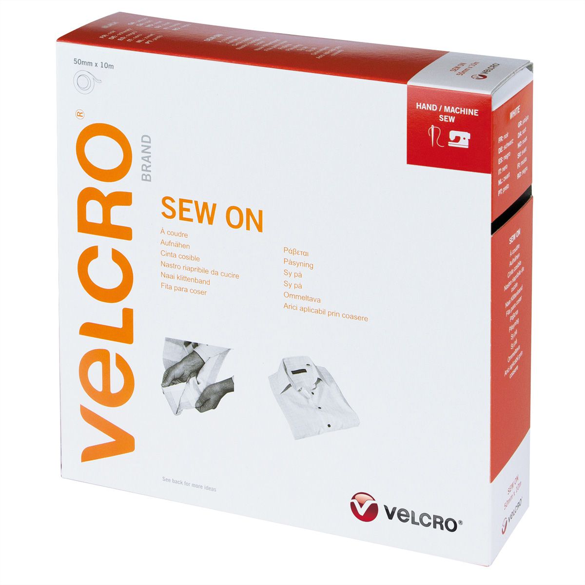 VELCRO® Crochets & velours 50mmx10m blanc, bande à coudre