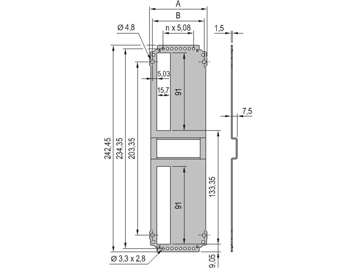 Unité enfichable de type cadre SCHROFF, panneau arrière, découpe pour un connecteur, 6 U, 28 HP