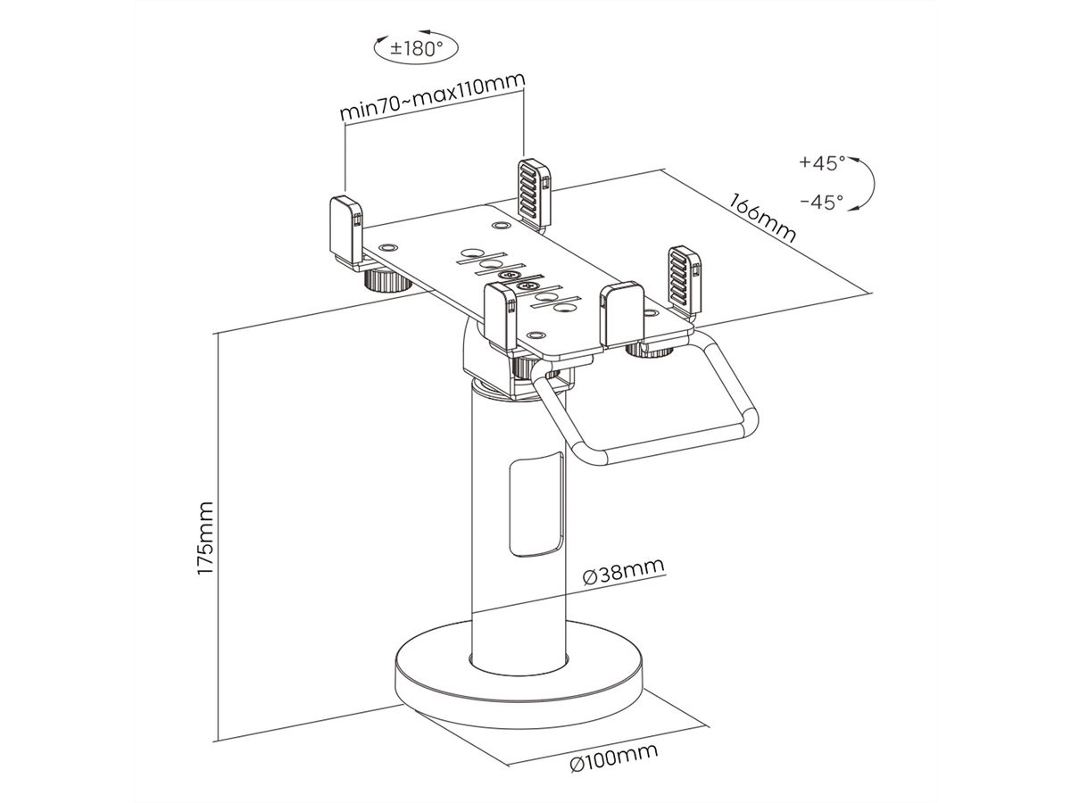 ROLINE Support universel pivotant/inclinable pour terminal de cartes de crédit