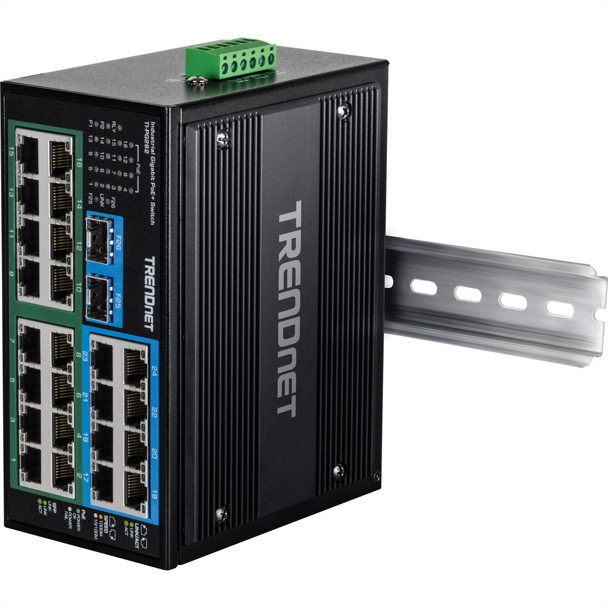 TRENDnet TI-PG262 Switch Rail DIN PoE+ Gigabit, industriel renforcé à 26 ports