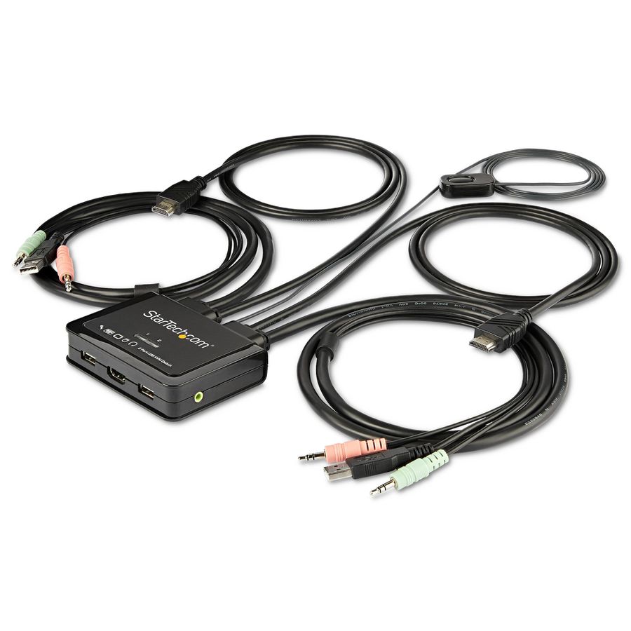 StarTech.com Switch KVM HDMI - 4k 60Hz - Commutateur KVM Compact 2 Ports UHD/Ultra HD USB - KVM avec Câbles Audio, USB & HDMI 1,2m intégrés - Alimentation par Bus & Commutation à Distance - MacBook - ThinkPad