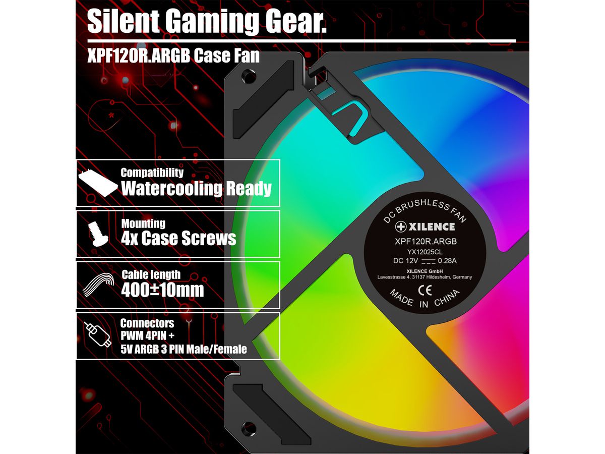 XILENCE Performance A+ REVERSE XF065, Ventilateur LED ARGB 120 mm noir