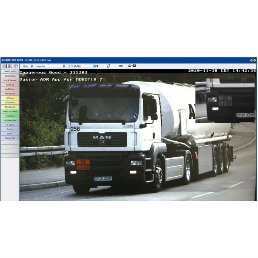 MOBOTIX APP-Licence Vaxtor pour l'identification et la détection des marchandises dangereuses