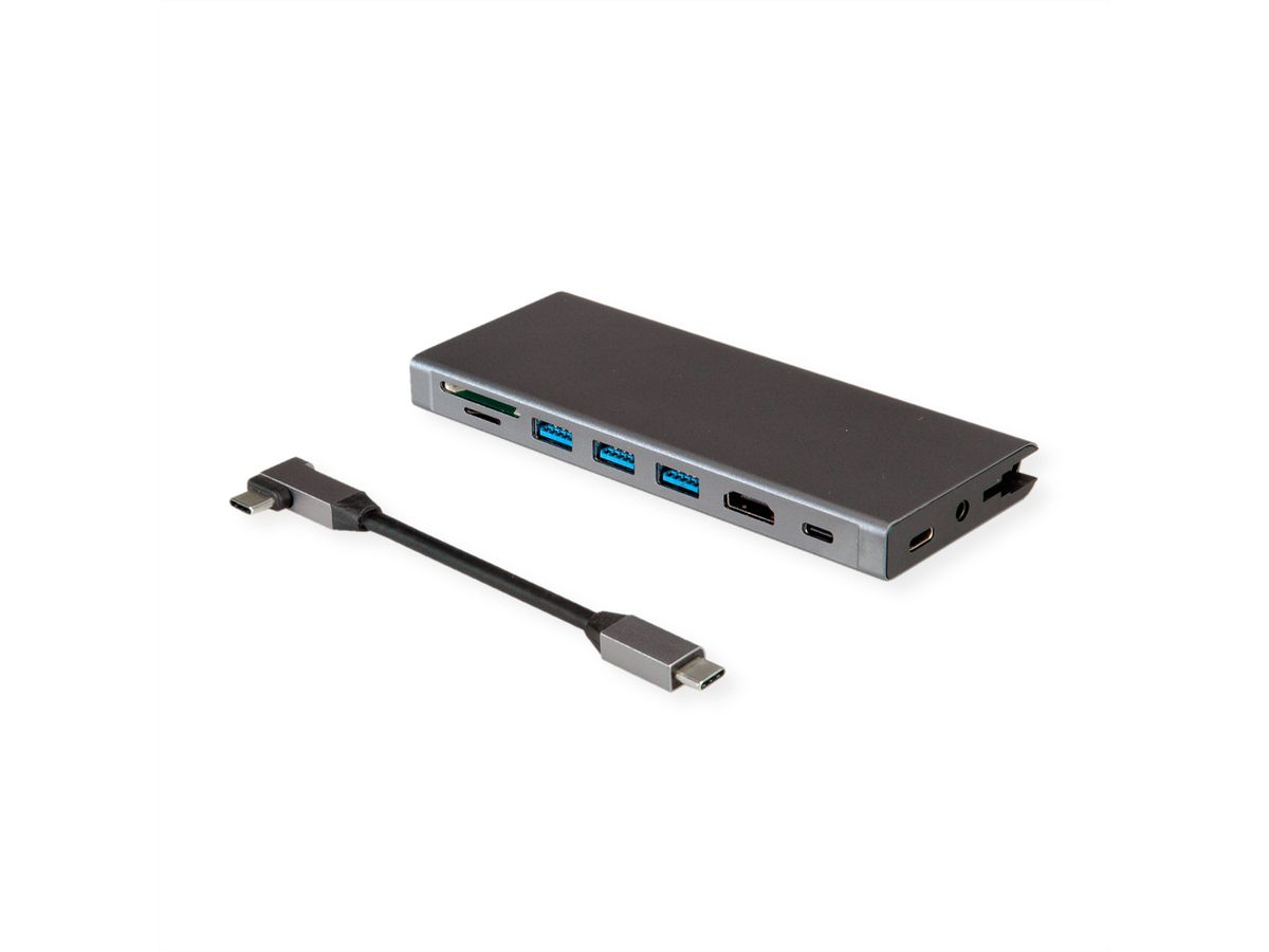 VALUE Station d'accueil USB type C, HDMI 4K60, 4x US3.2Gen1 (1x C + 3x A), 1x PD, 1x SD/TF, 1x RJ45, 1x 3.5mm