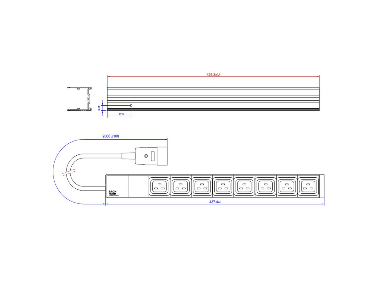 BACHMANN 19" Prise multiple 8 IEC320 C19 F et C20 M